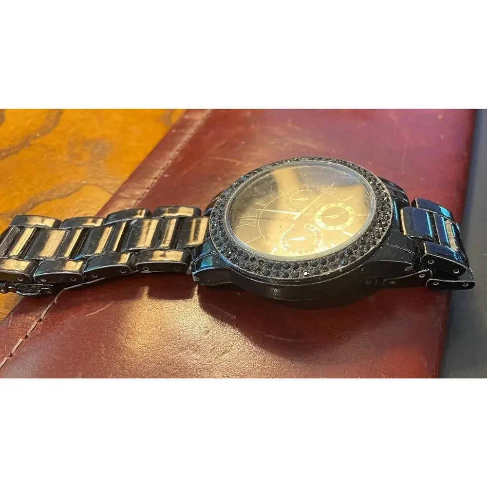 Women's Gun Metal Tone Aldo Watch, Black Crystal Accents